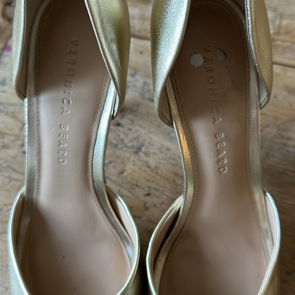 Veronica Beard Godot Gold Metallic Peep Toe Heels size 7.5 - Picture 6 of 13